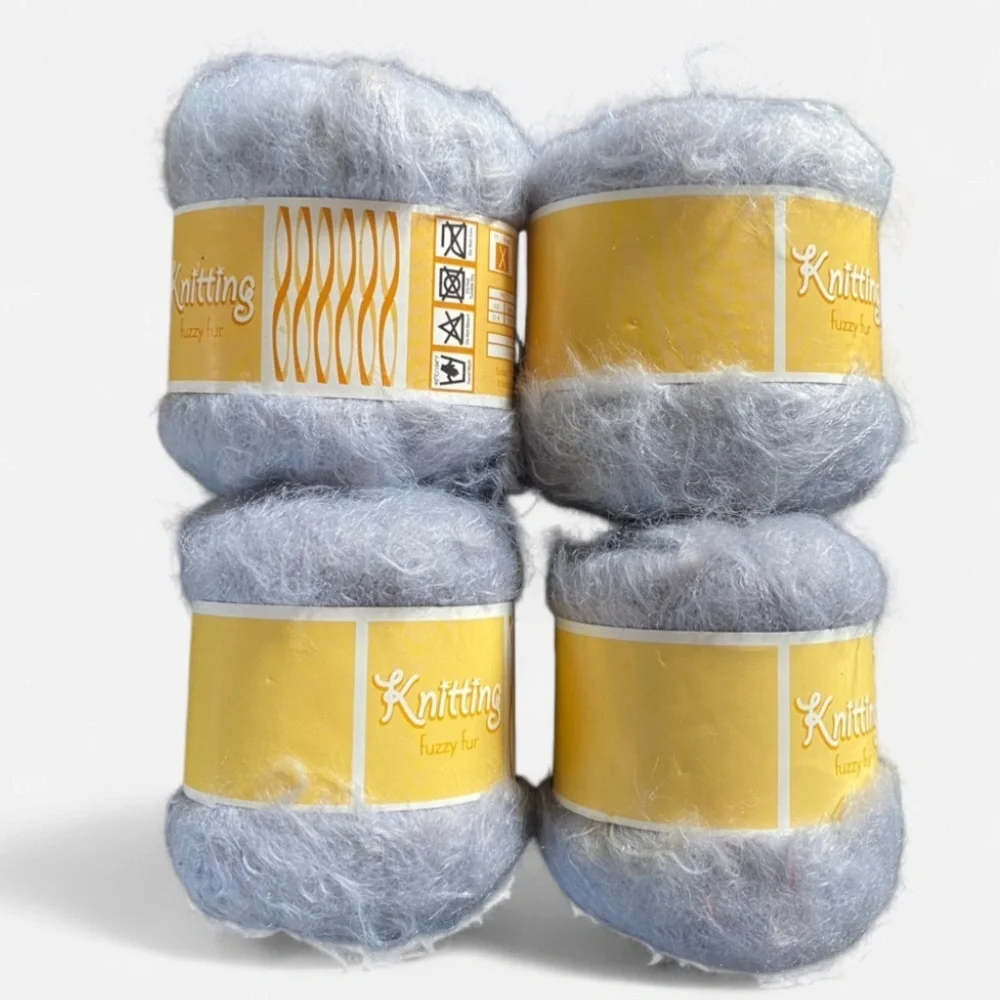Gray Knitting Fuzzy Fur Set of 4